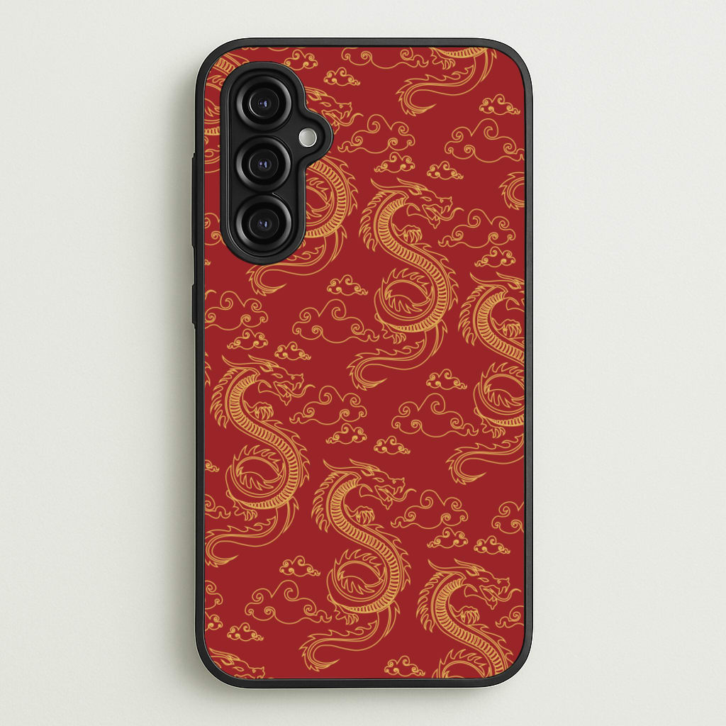 Red And Gold Dragon Pattern - Dragon Patterns Phone Case for Galaxy A14