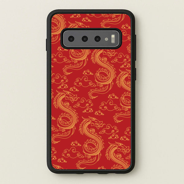 Red And Gold Dragon Pattern - Dragon Patterns Phone Case for Galaxy S10