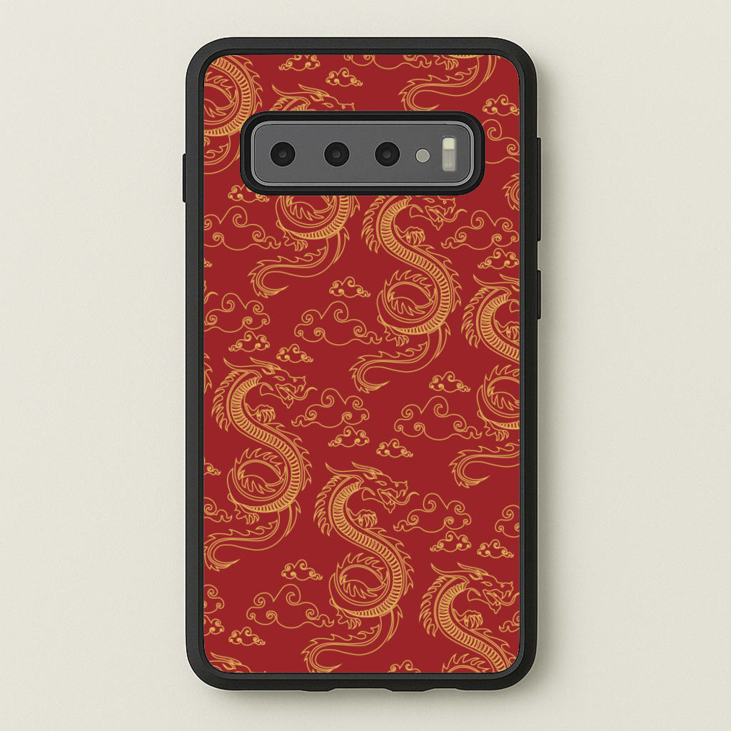 Red And Gold Dragon Pattern - Dragon Patterns Phone Case for Galaxy S10