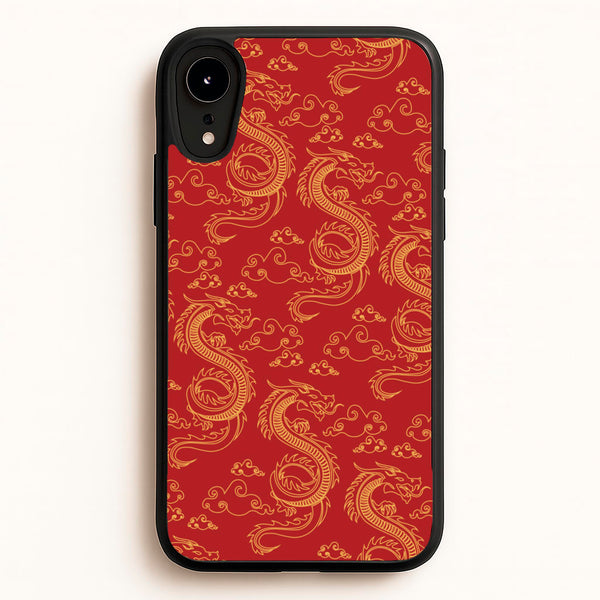 Red And Gold Dragon Pattern - Dragon Patterns Phone Case for iPhone XR