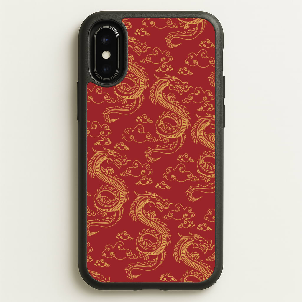 Red And Gold Dragon Pattern - Dragon Patterns Phone Case for iPhone X / XS