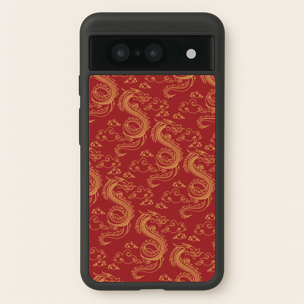 Red And Gold Dragon Pattern - Dragon Patterns Phone Case for Google Pixel 8