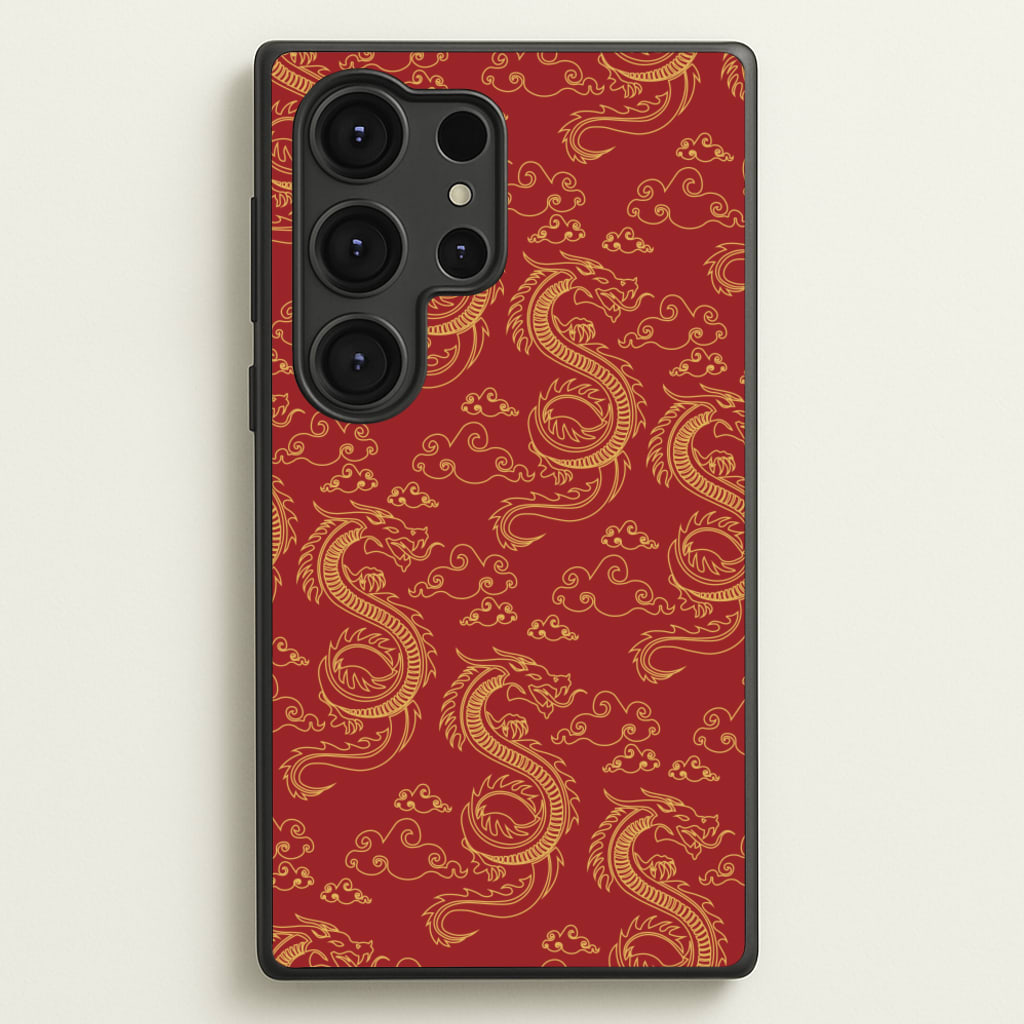 Red And Gold Dragon Pattern - Dragon Patterns Phone Case for Galaxy S25 Ultra