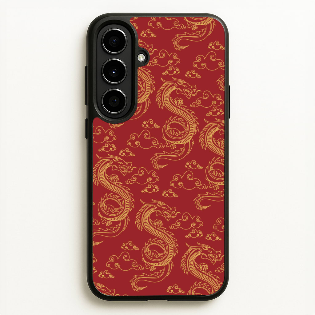 Red And Gold Dragon Pattern - Dragon Patterns Phone Case for Galaxy A56