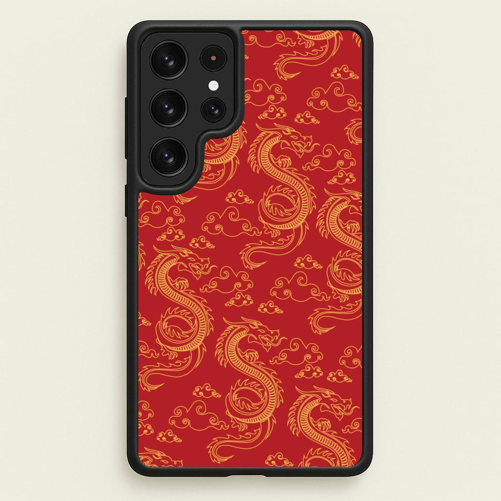 Red And Gold Dragon Pattern - Dragon Patterns Phone Case for Galaxy S22 Ultra