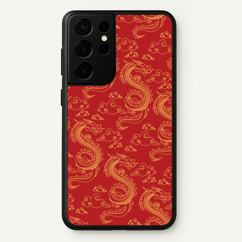 Red And Gold Dragon Pattern - Dragon Patterns Phone Case for Galaxy S21 Ultra