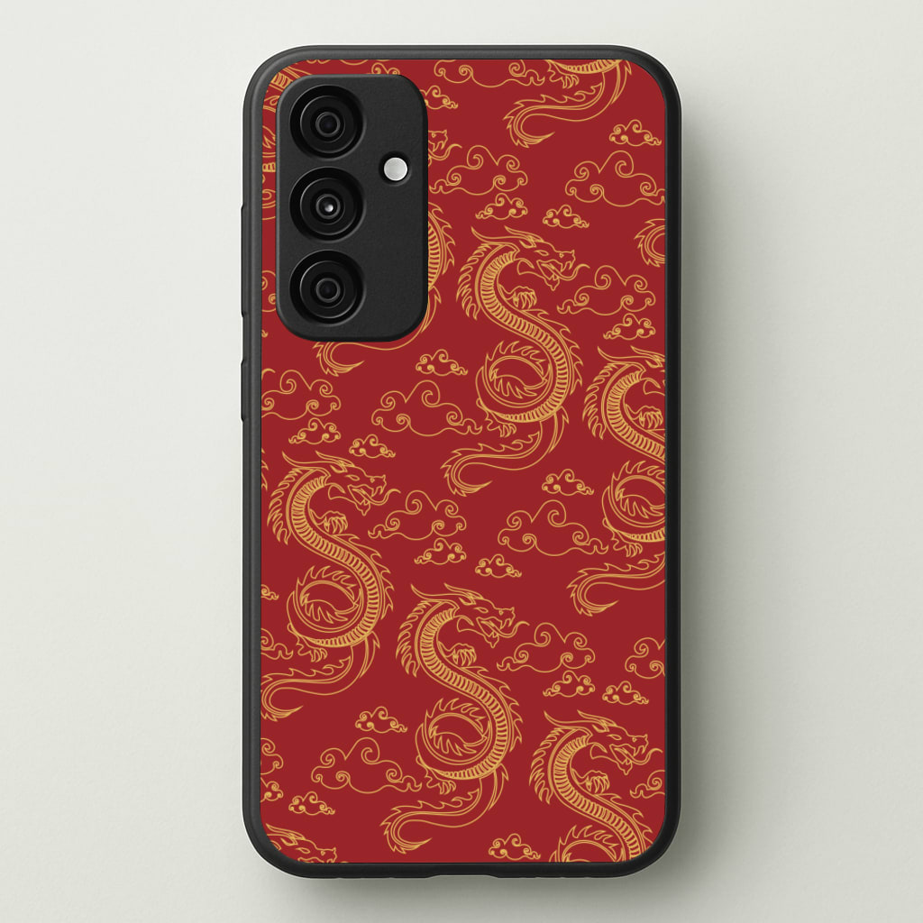 Red And Gold Dragon Pattern - Dragon Patterns Phone Case for Galaxy A35