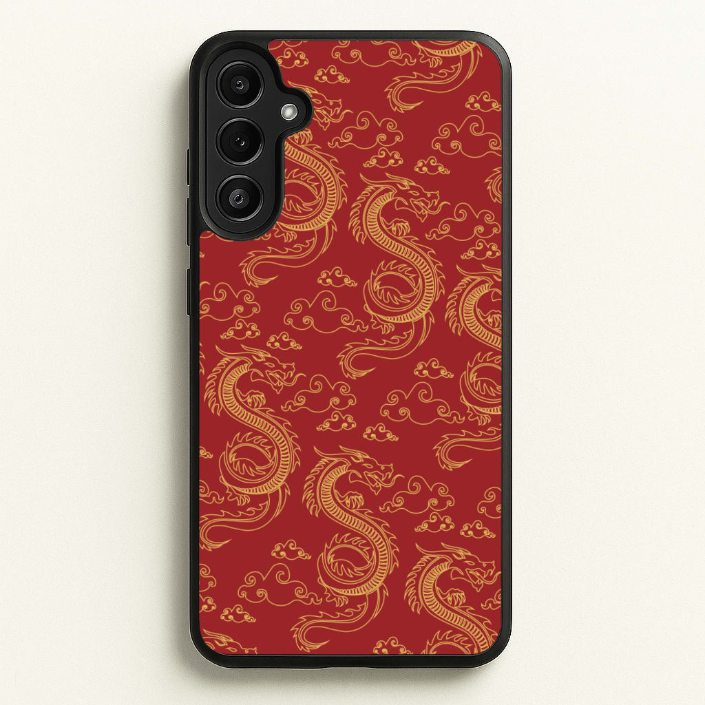 Red And Gold Dragon Pattern - Dragon Patterns Phone Case for Galaxy A36