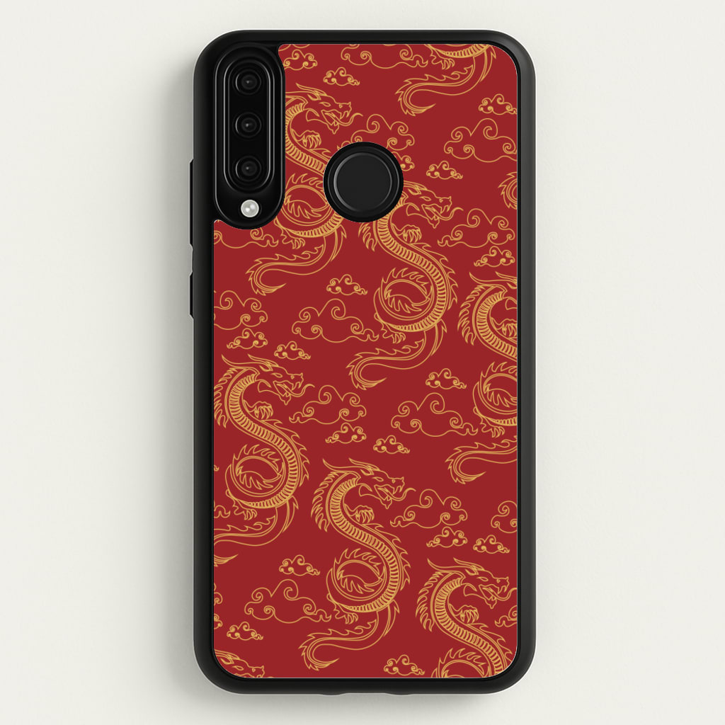 Red And Gold Dragon Pattern - Dragon Patterns Phone Case for Huawei P30 Lite