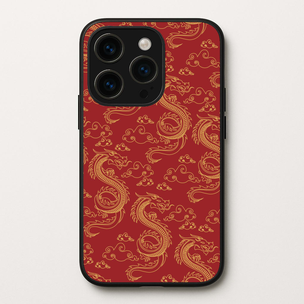 Red And Gold Dragon Pattern - Dragon Patterns Phone Case for iPhone 15 Pro Max