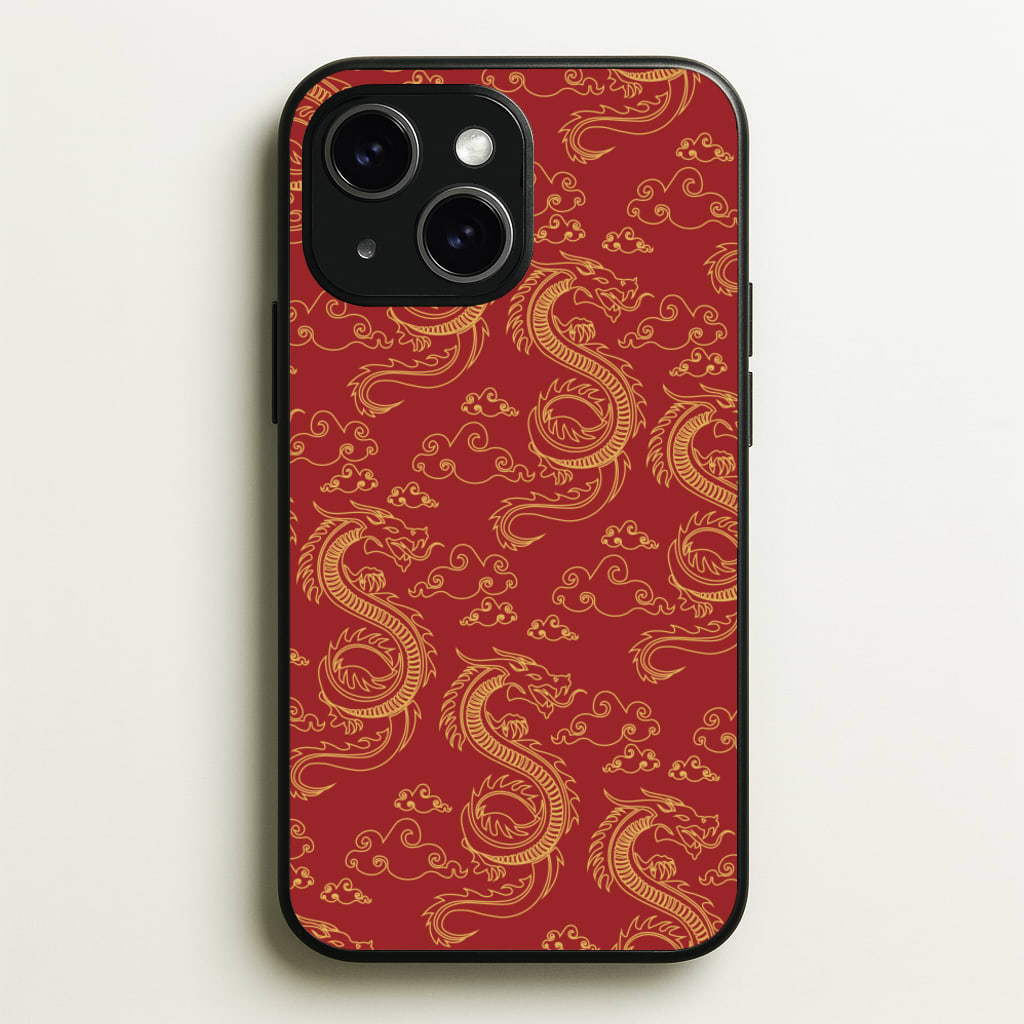 Red And Gold Dragon Pattern - Dragon Patterns Phone Case for iPhone 15