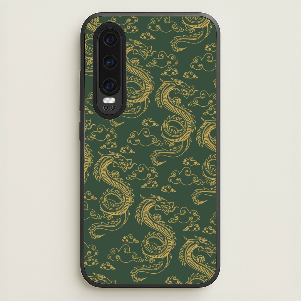 Green And Gold Dragon Pattern - Dragon Patterns Phone Case for Huawei P30