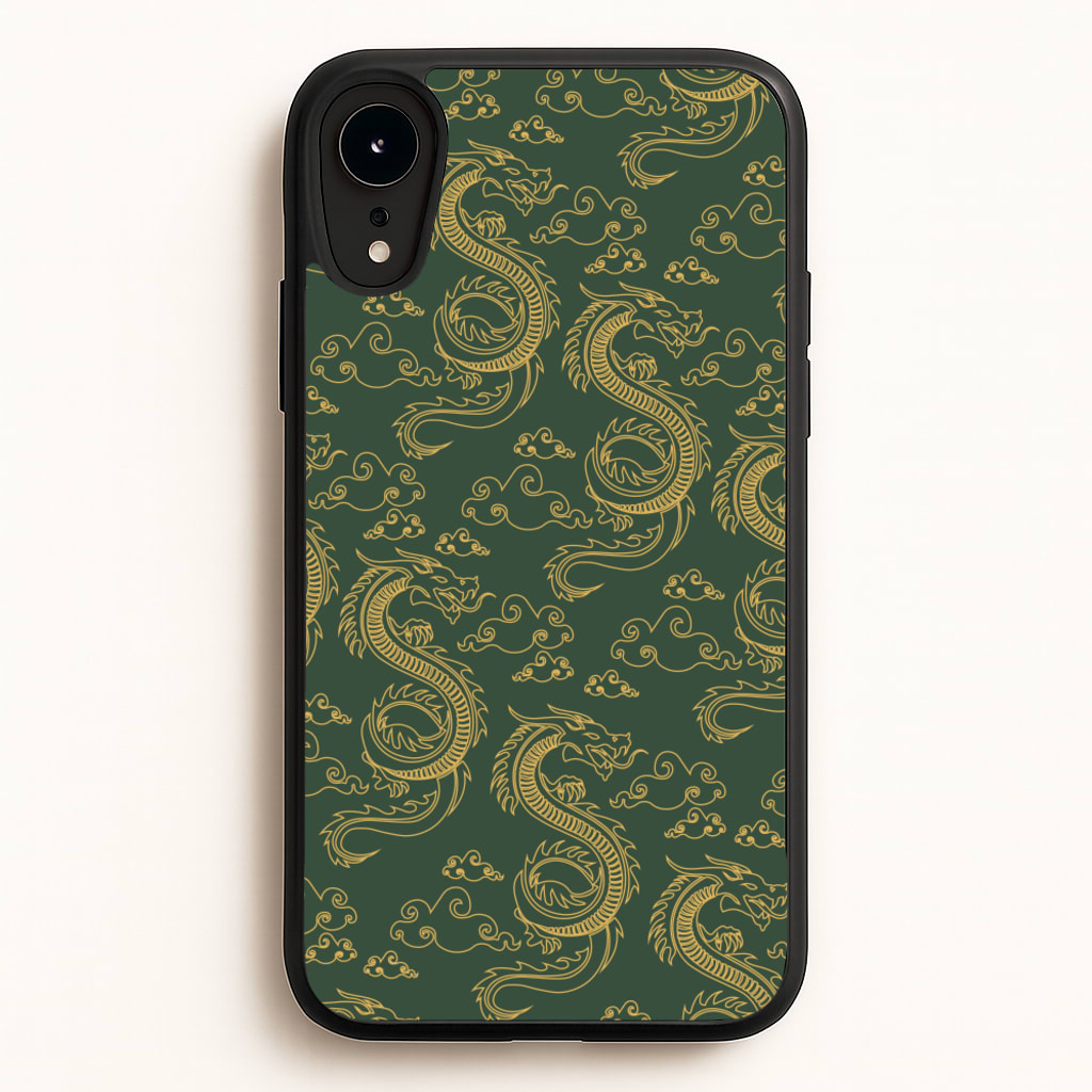 Green And Gold Dragon Pattern - Dragon Patterns Phone Case for iPhone XR