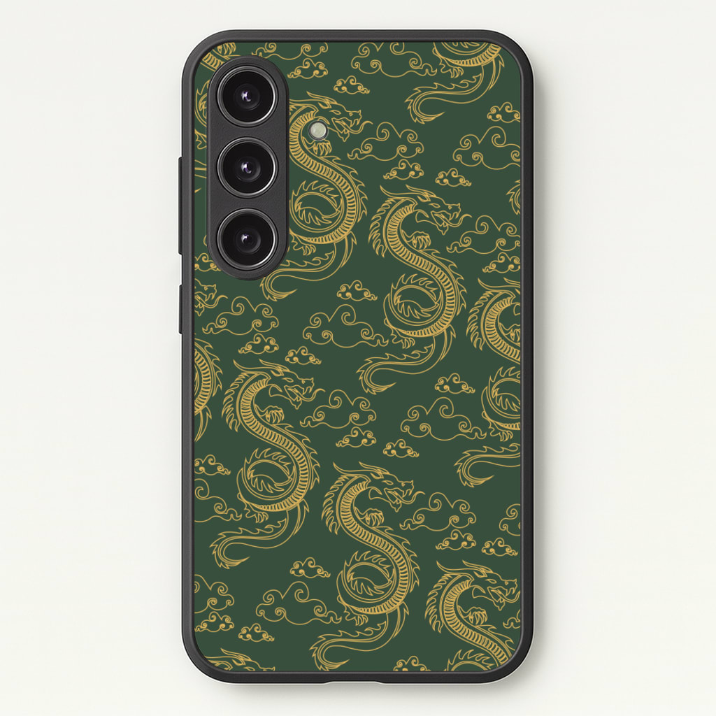 Green And Gold Dragon Pattern - Dragon Patterns Phone Case for Galaxy S25