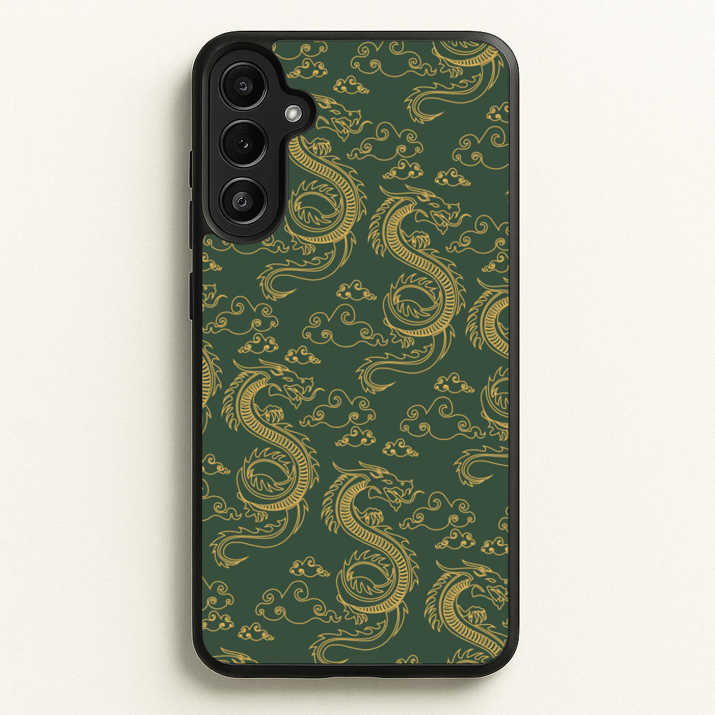 Green And Gold Dragon Pattern - Dragon Patterns Phone Case for Galaxy A36