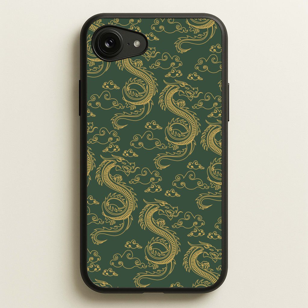 Green And Gold Dragon Pattern - Dragon Patterns Phone Case for iPhone 16e