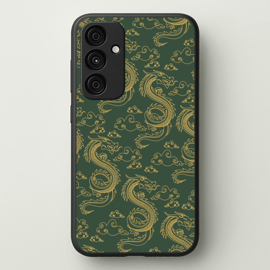 Green And Gold Dragon Pattern - Dragon Patterns Phone Case for Galaxy A55