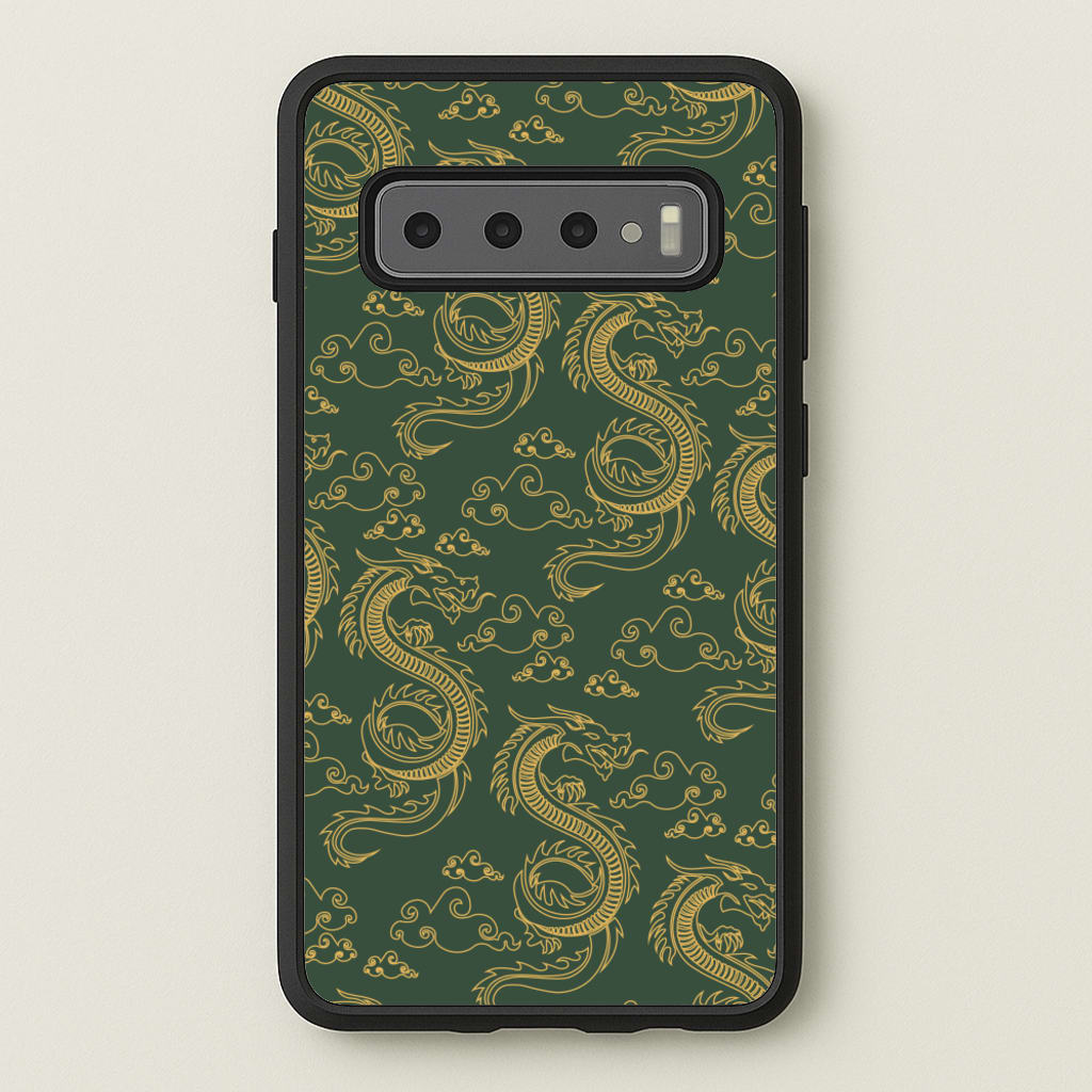 Green And Gold Dragon Pattern - Dragon Patterns Phone Case for Galaxy S10 Plus