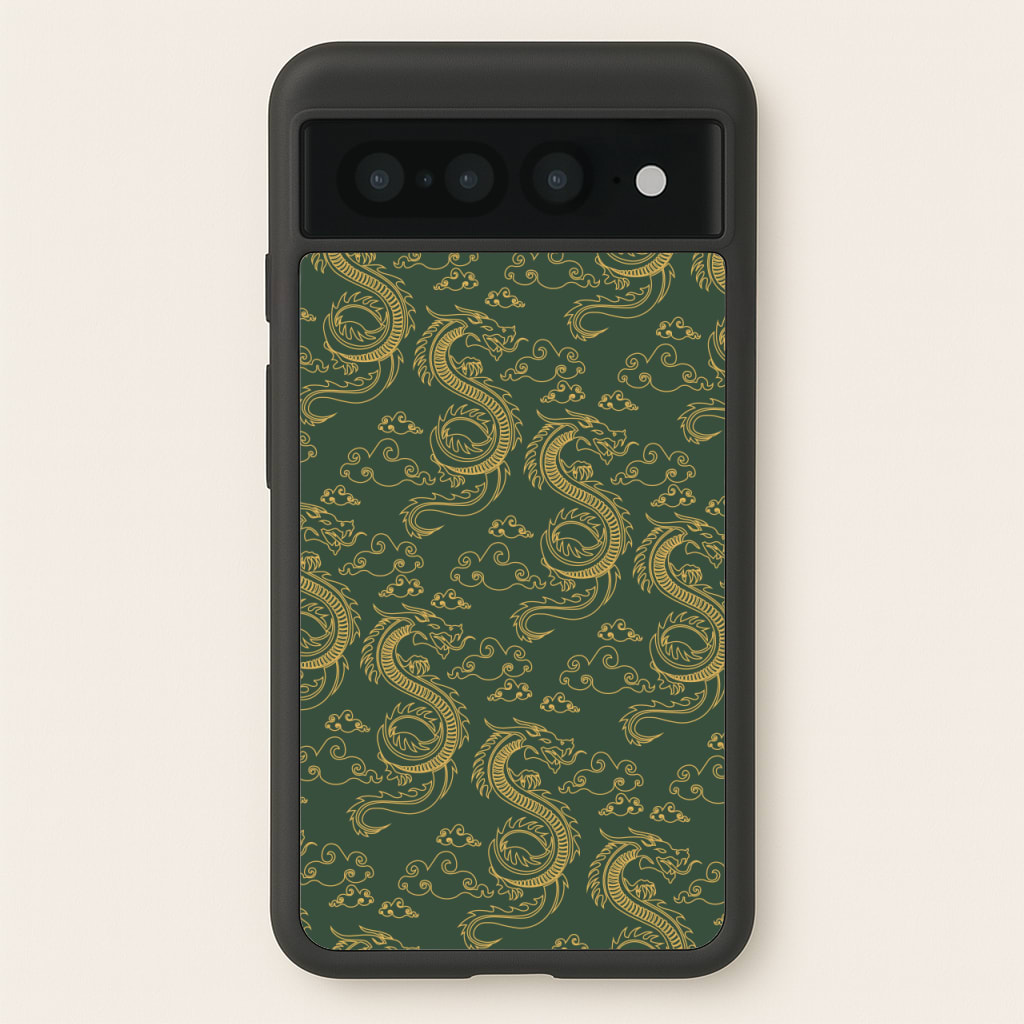 Green And Gold Dragon Pattern - Dragon Patterns Phone Case for Google Pixel 7 Pro