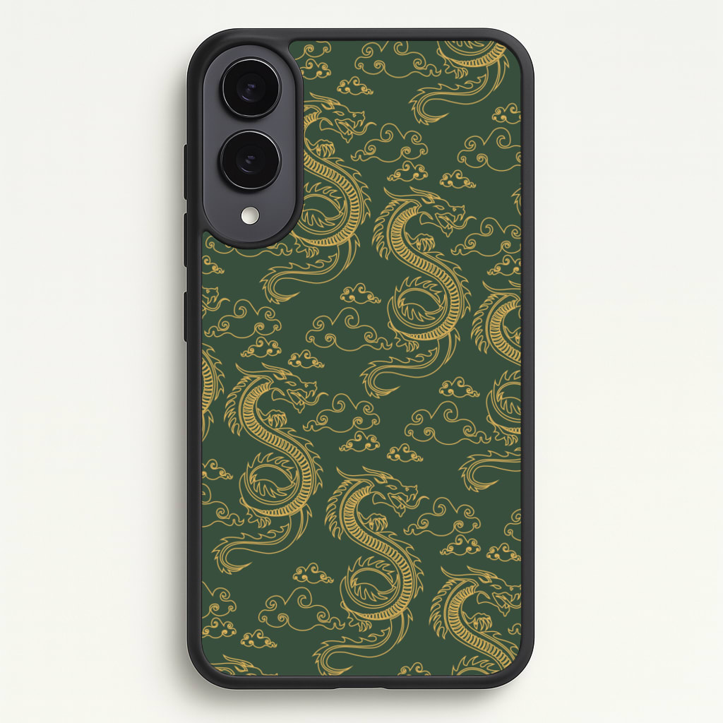 Green And Gold Dragon Pattern - Dragon Patterns Phone Case for Galaxy S25 Edge