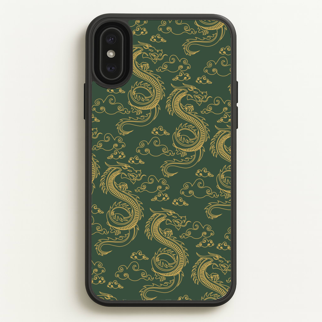 Green And Gold Dragon Pattern - Dragon Patterns Phone Case for iPhone XS Max