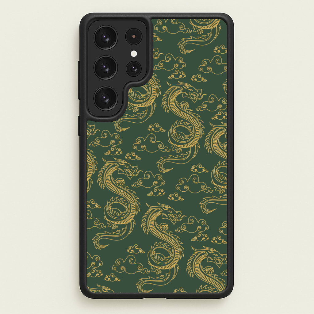 Green And Gold Dragon Pattern - Dragon Patterns Phone Case for Galaxy S23 Ultra