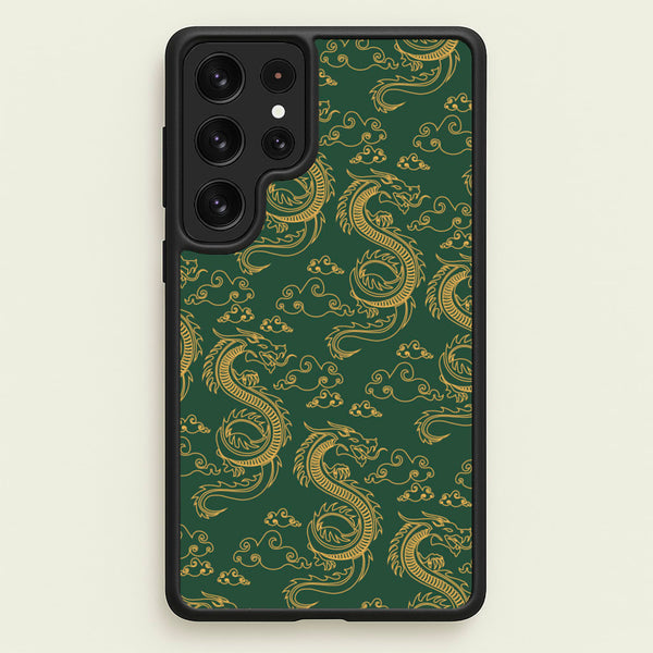 Green And Gold Dragon Pattern - Dragon Patterns Phone Case for Galaxy S23 Ultra