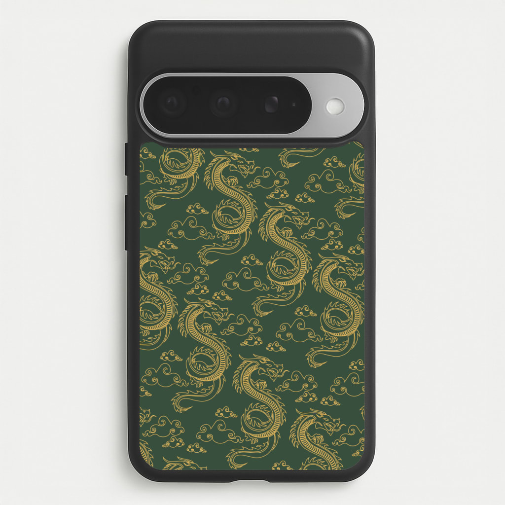 Green And Gold Dragon Pattern Phone Case for Google Pixel 10 Pro XL