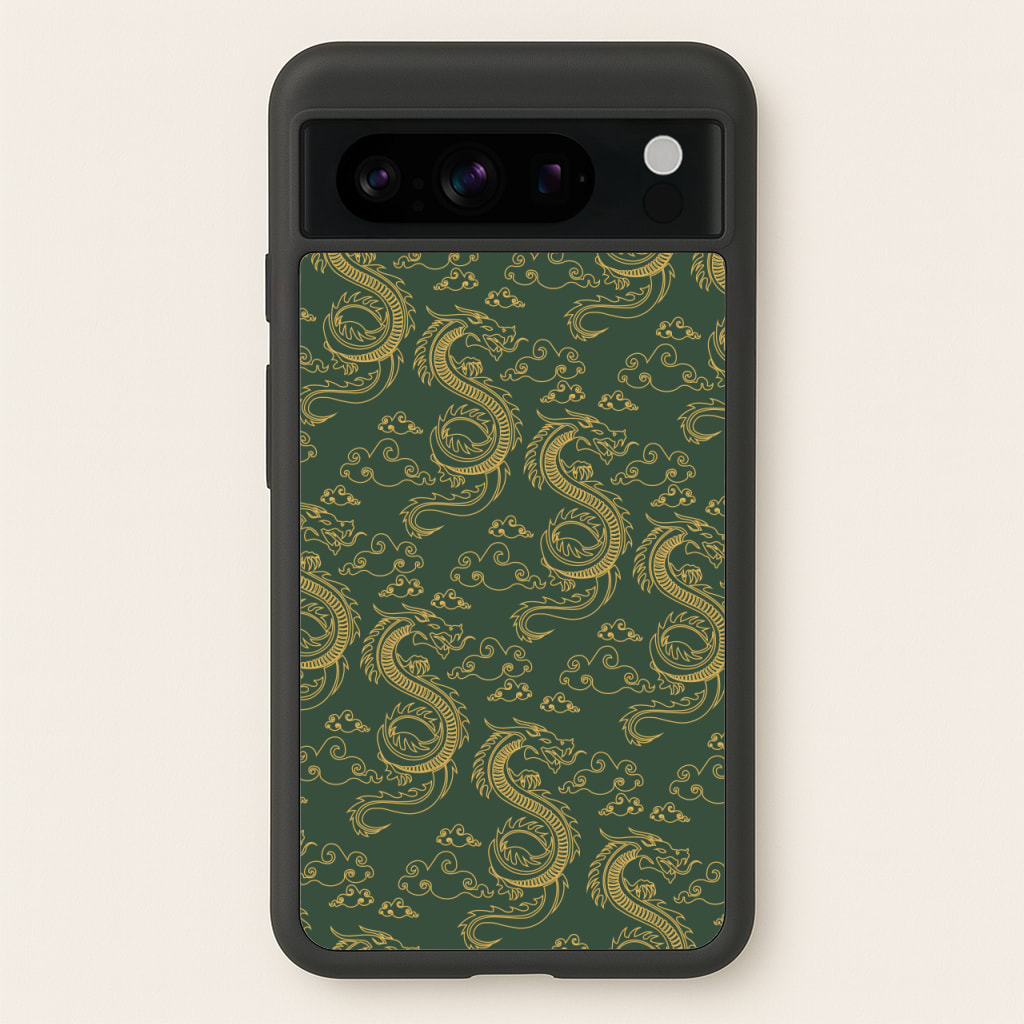 Green And Gold Dragon Pattern - Dragon Patterns Phone Case for Google Pixel 8 Pro