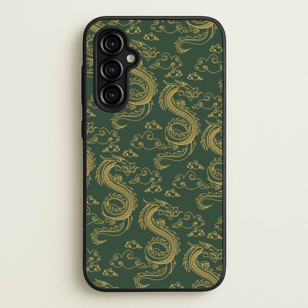 Green And Gold Dragon Pattern - Dragon Patterns Phone Case for Galaxy A54