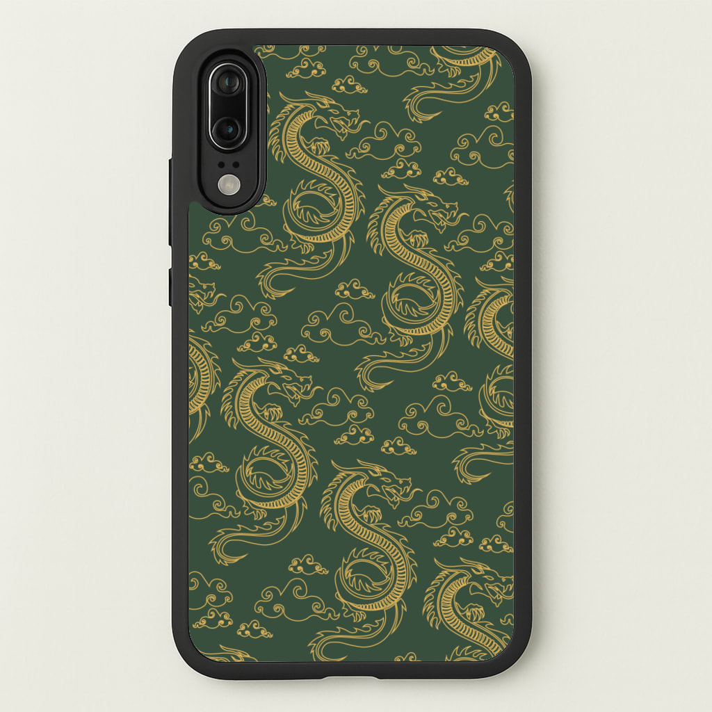 Green And Gold Dragon Pattern - Dragon Patterns Phone Case for Huawei P20