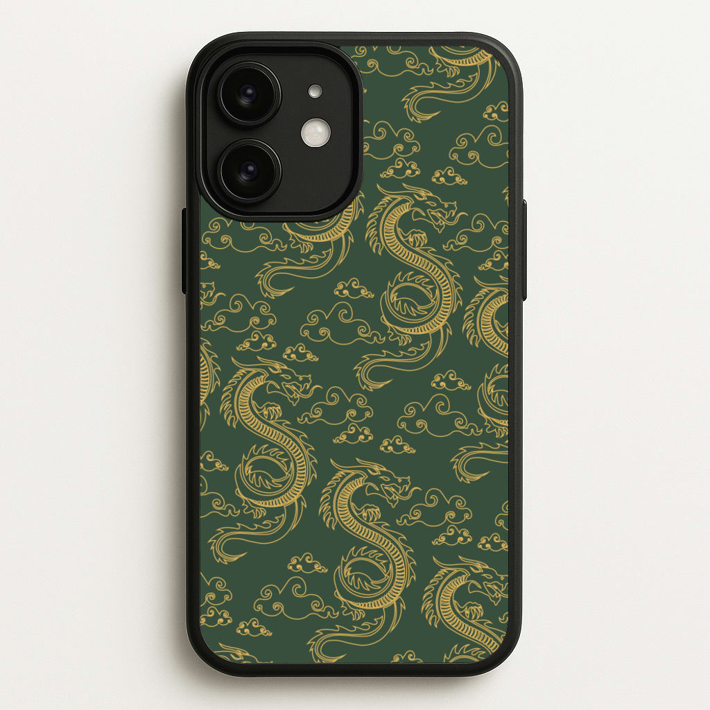 Green And Gold Dragon Pattern - Dragon Patterns Phone Case for iPhone 11