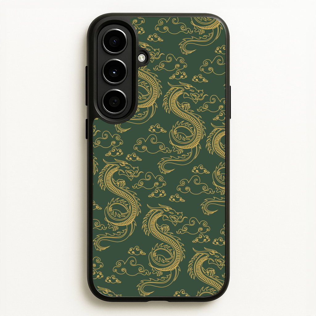Green And Gold Dragon Pattern - Dragon Patterns Phone Case for Galaxy A56