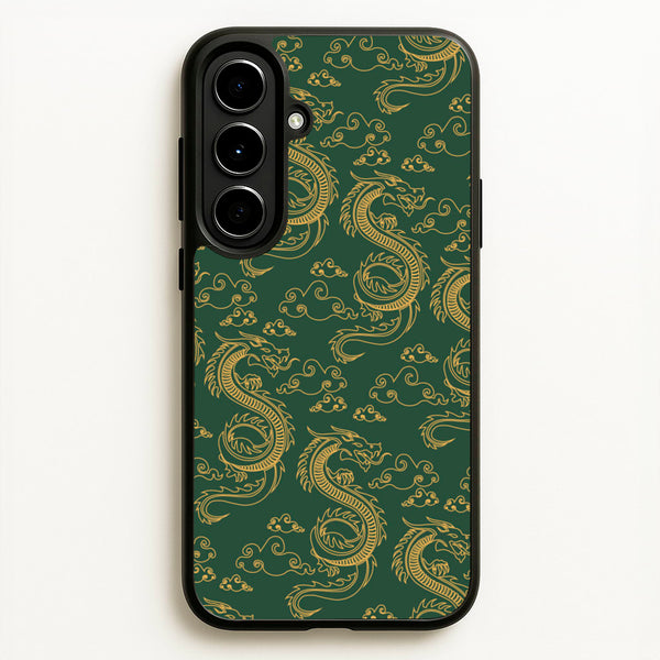 Green And Gold Dragon Pattern - Dragon Patterns Phone Case for Galaxy A56
