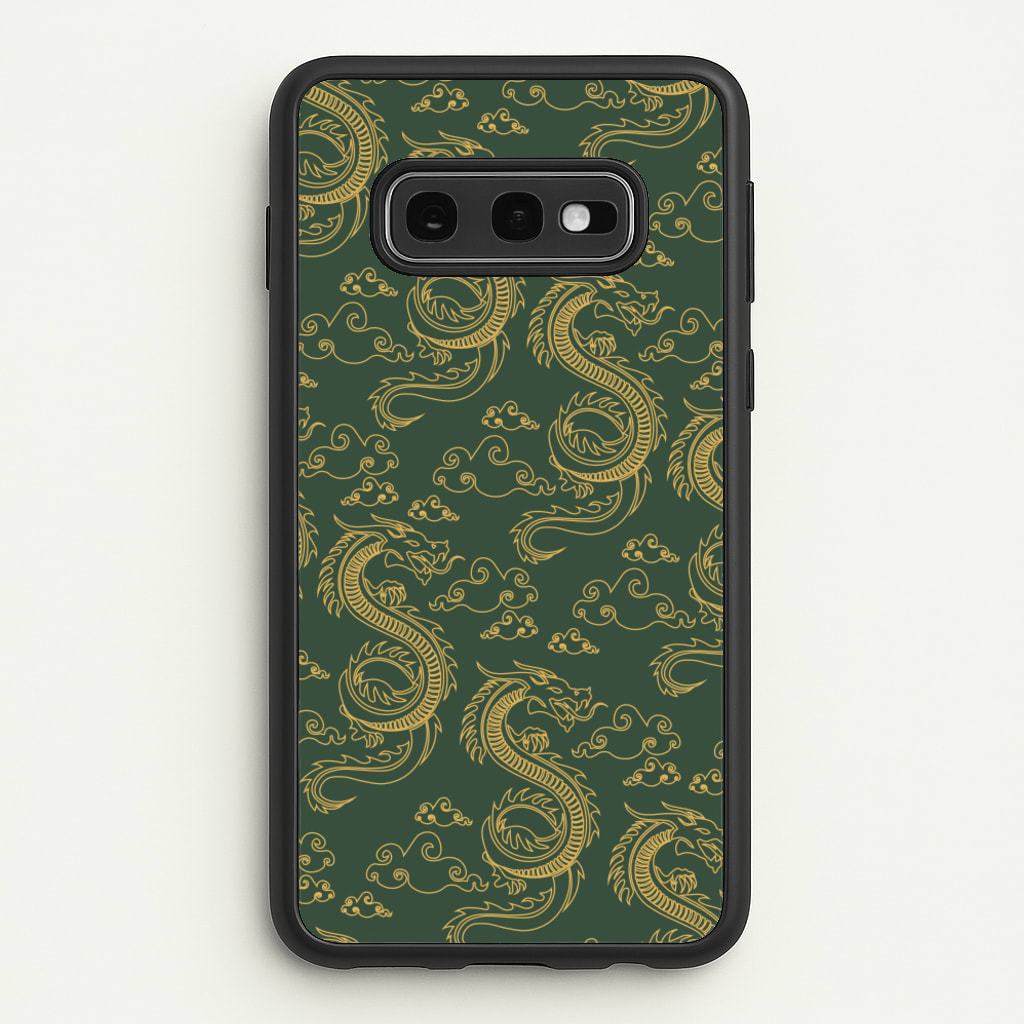 Green And Gold Dragon Pattern - Dragon Patterns Phone Case for Galaxy S10e