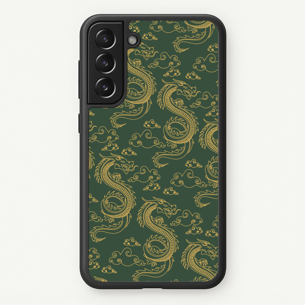Green And Gold Dragon Pattern - Dragon Patterns Phone Case for Galaxy S21