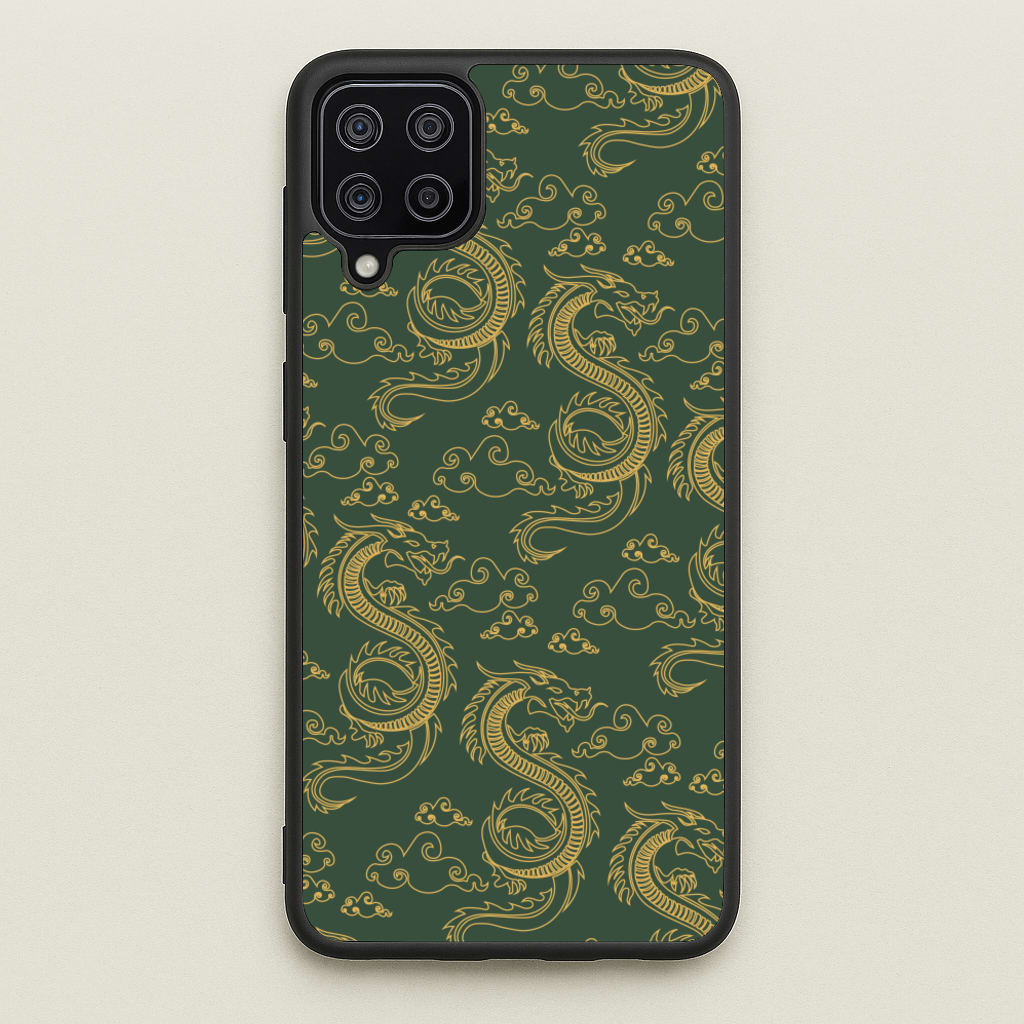 Green And Gold Dragon Pattern - Dragon Patterns Phone Case for Galaxy A12