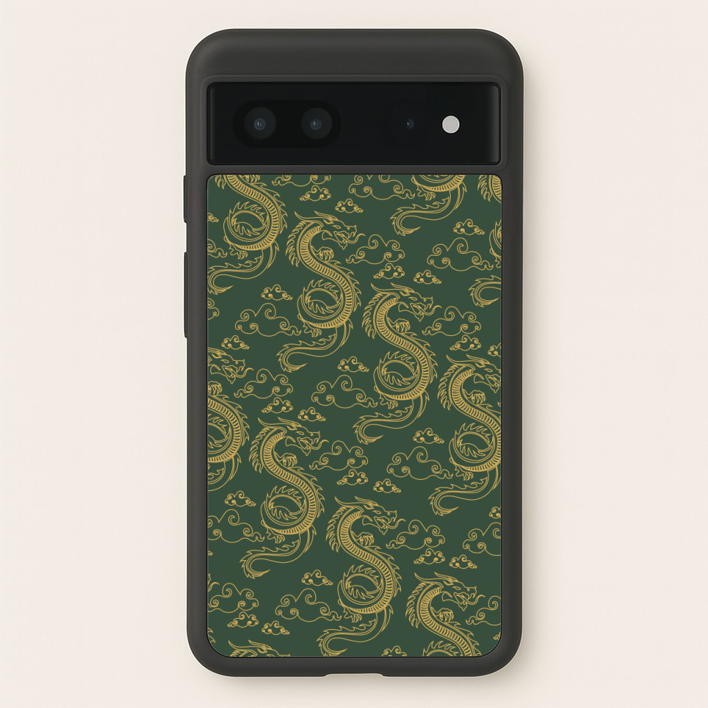 Green And Gold Dragon Pattern - Dragon Patterns Phone Case for Google Pixel 7
