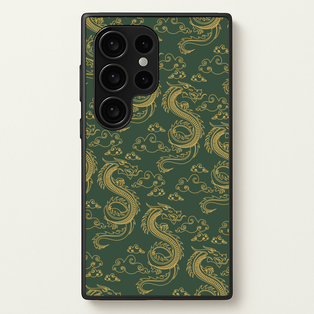Green And Gold Dragon Pattern - Dragon Patterns Phone Case for Galaxy S24 Ultra