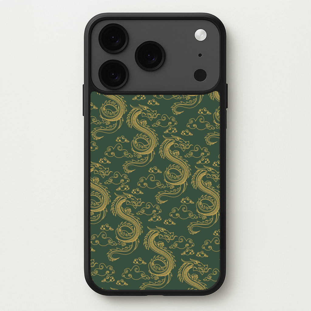 Green And Gold Dragon Pattern Phone Case for iPhone 17 Pro Max