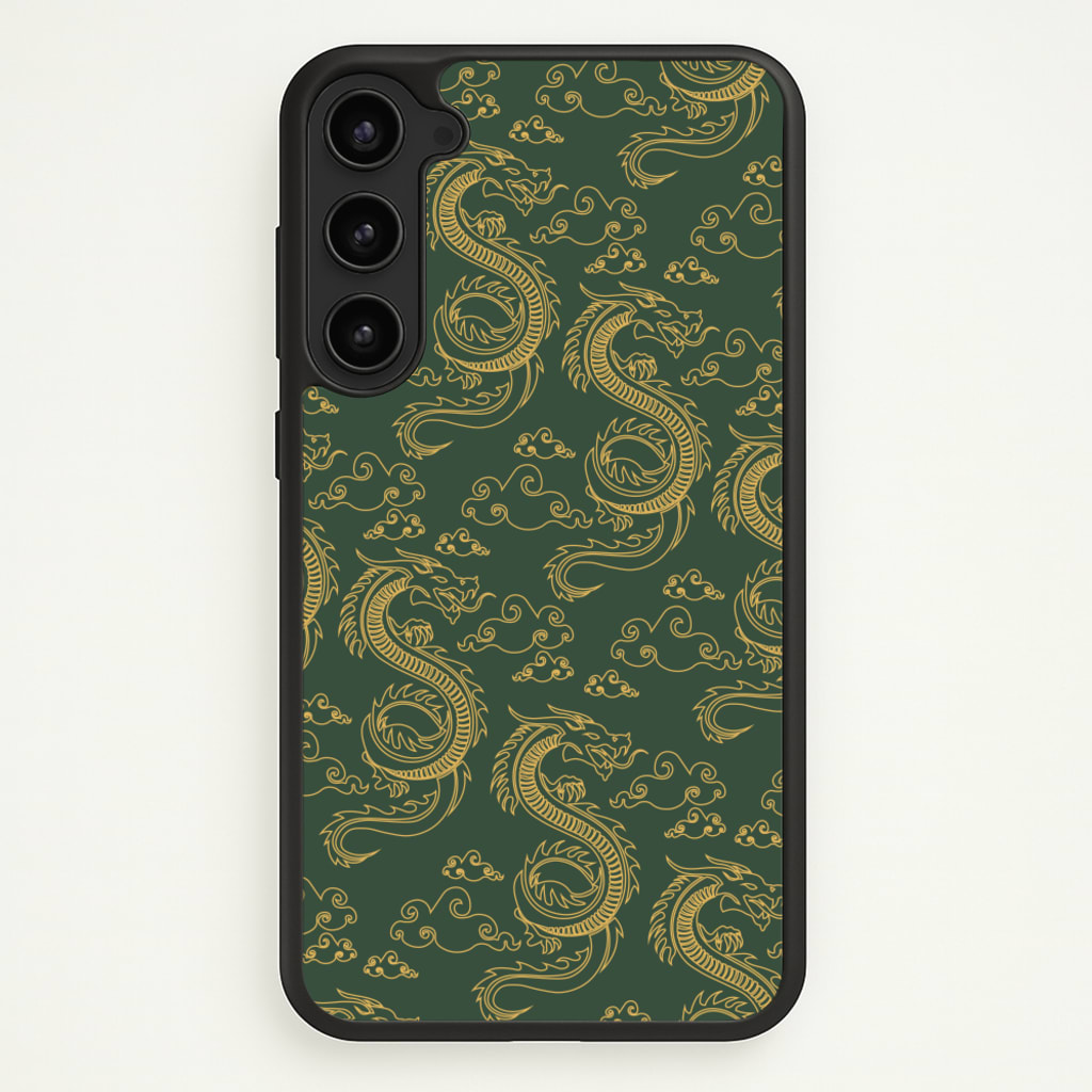 Green And Gold Dragon Pattern - Dragon Patterns Phone Case for Galaxy S23