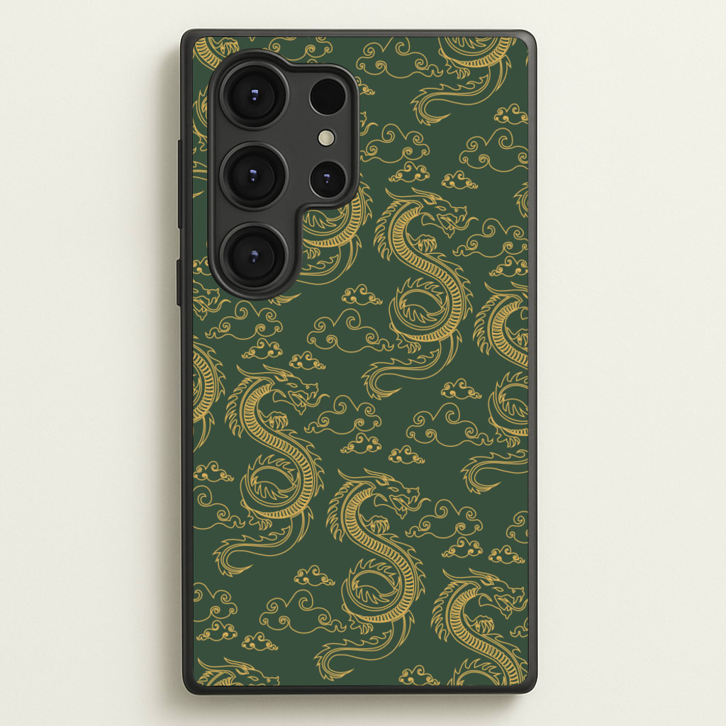 Green And Gold Dragon Pattern - Dragon Patterns Phone Case for Galaxy S25 Ultra