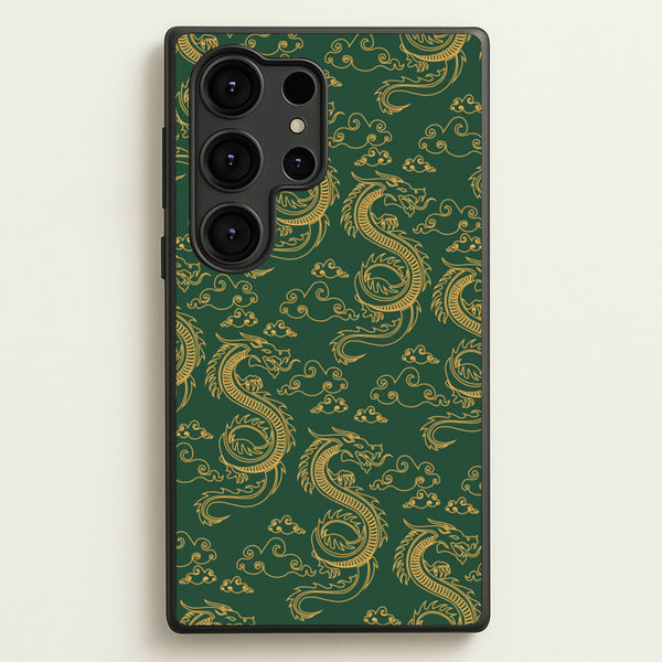 Green And Gold Dragon Pattern - Dragon Patterns Phone Case for Galaxy S25 Ultra