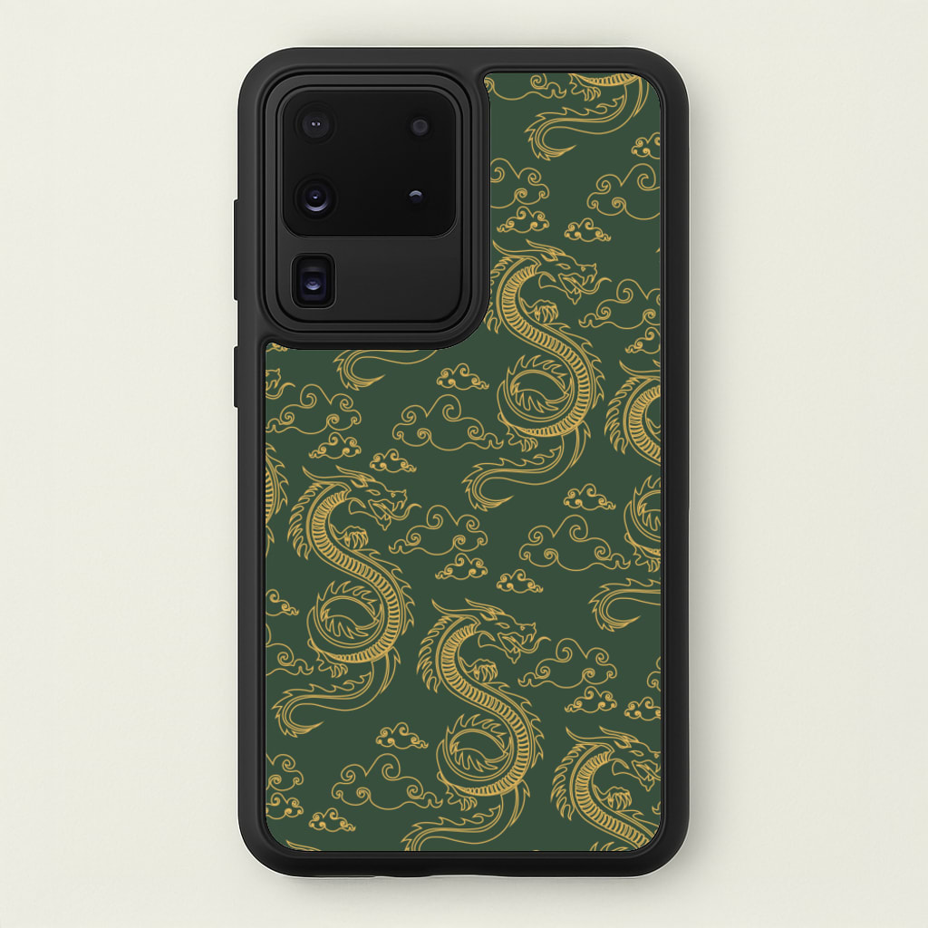 Green And Gold Dragon Pattern - Dragon Patterns Phone Case for Galaxy S20 Ultra