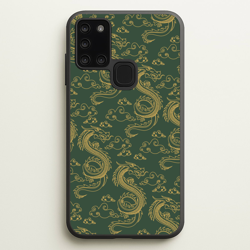 Green And Gold Dragon Pattern - Dragon Patterns Phone Case for Galaxy A21s