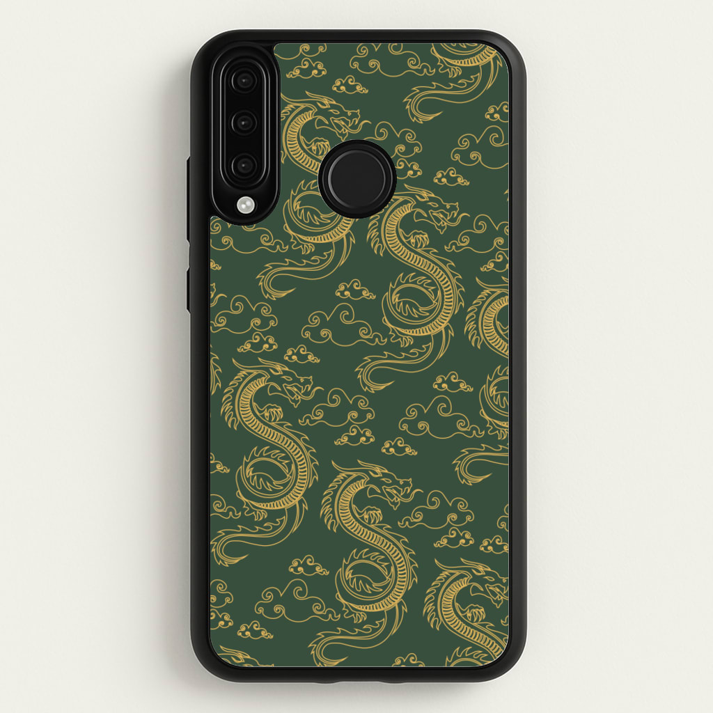 Green And Gold Dragon Pattern - Dragon Patterns Phone Case for Huawei P30 Lite