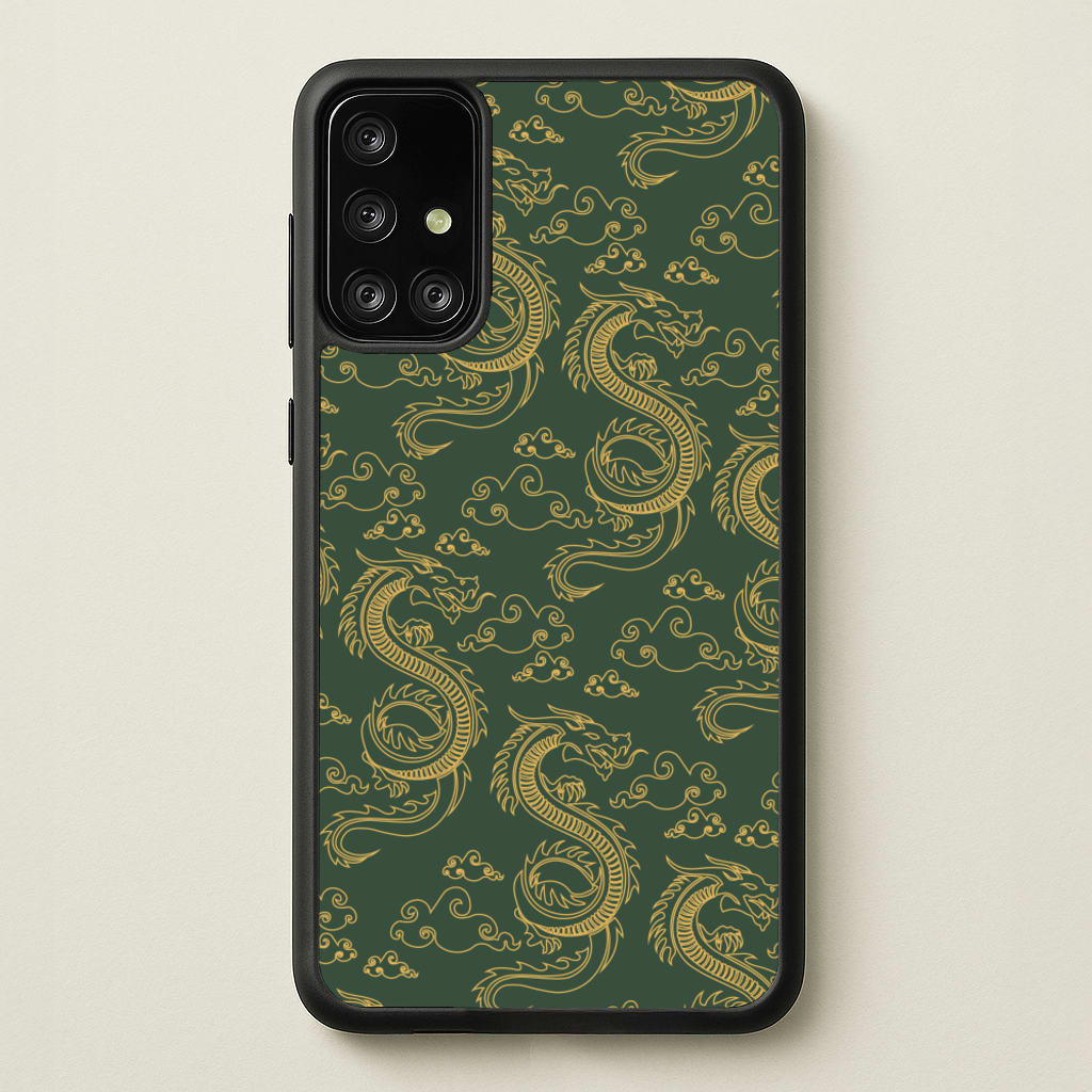 Green And Gold Dragon Pattern - Dragon Patterns Phone Case for Galaxy A71