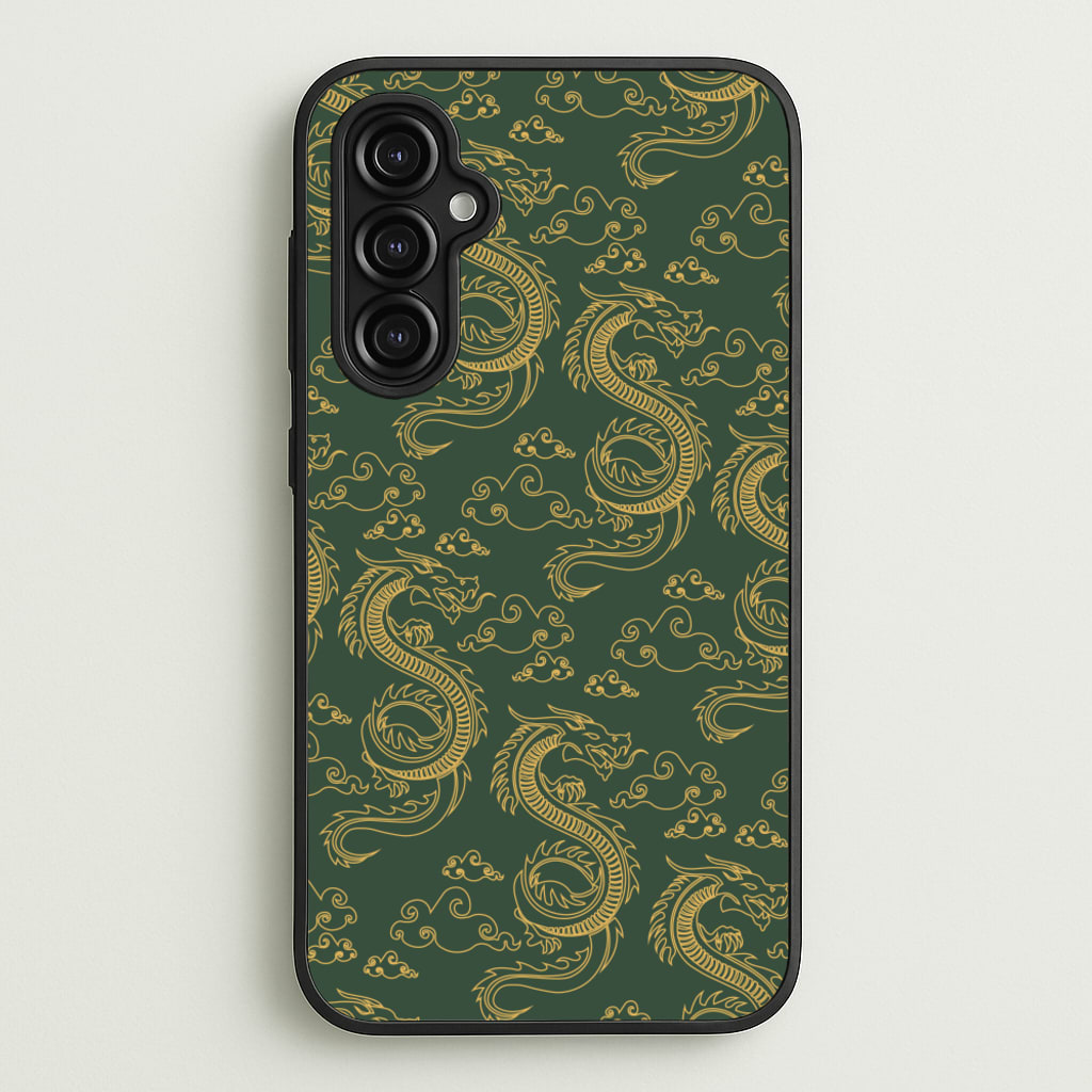 Green And Gold Dragon Pattern - Dragon Patterns Phone Case for Galaxy A14