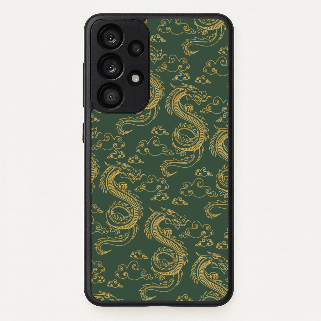 Green And Gold Dragon Pattern - Dragon Patterns Phone Case for Galaxy A53