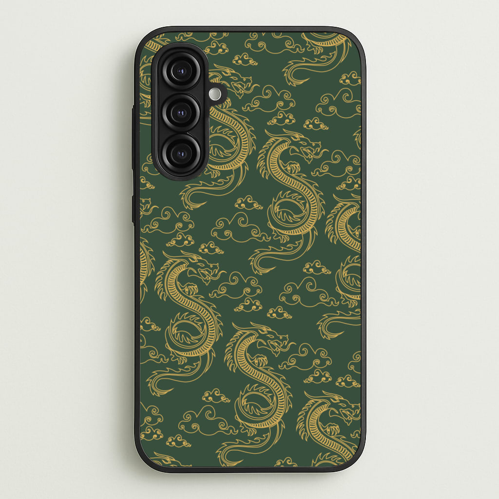Green And Gold Dragon Pattern - Dragon Patterns Phone Case for Galaxy A16